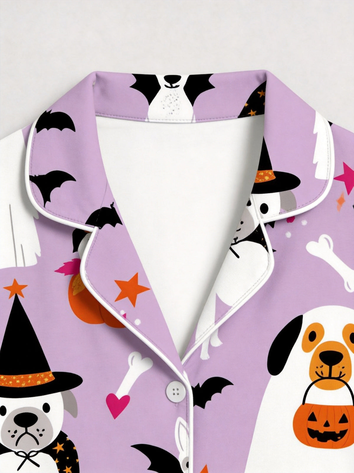 Halloween Cute Ghost & Witch Dog Print Long Sleeve Pajama Set Purple Sleepwear