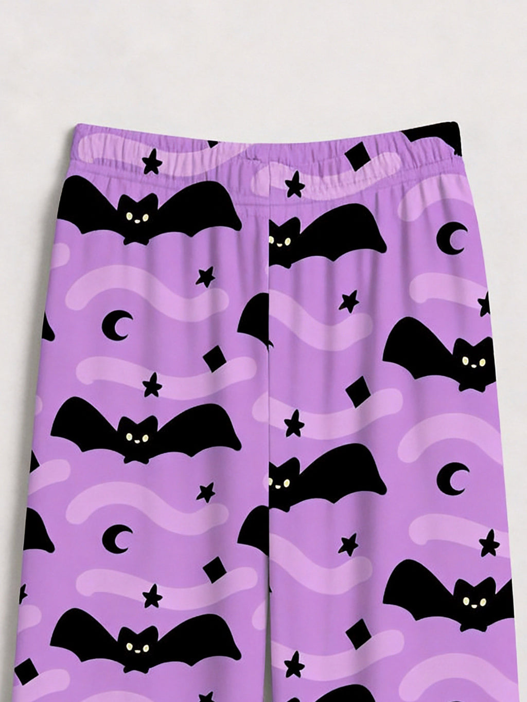 Spooky Halloween Black Bat and Crescent Moon Graphic Button-Down Lounge Pajamas Set
