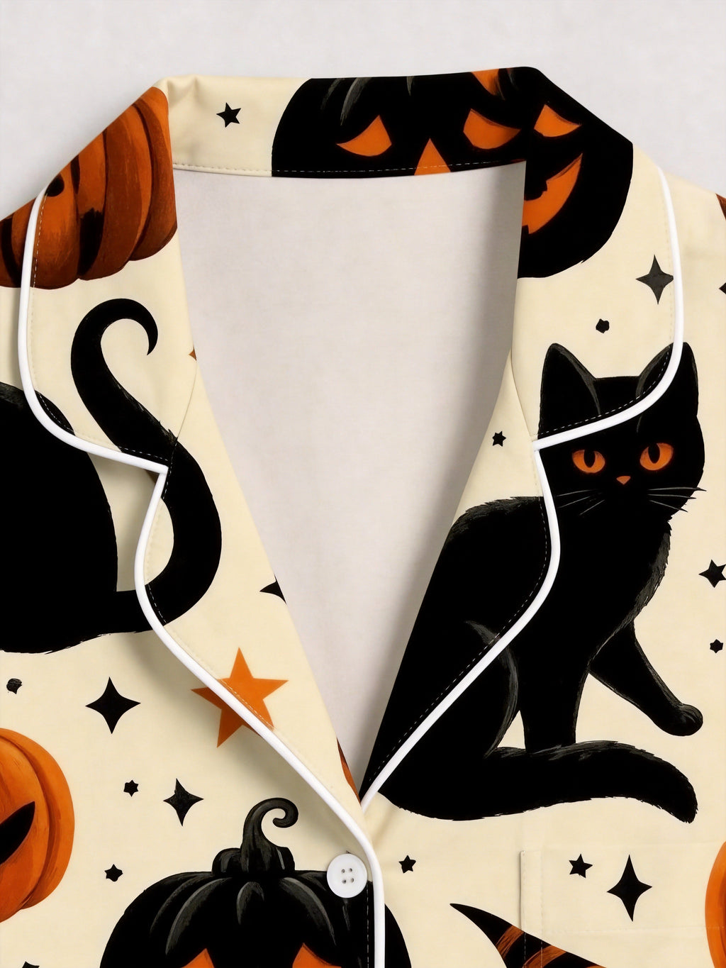 Family Halloween Black Cat and Jack-O-Lantern Pumpkin Print Notch Collar Sleepwear Set