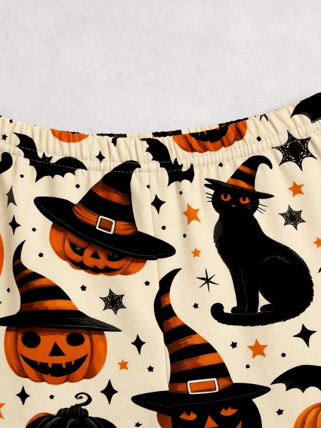 Family Halloween Black Cat and Jack-O-Lantern Pumpkin Print Notch Collar Sleepwear Set