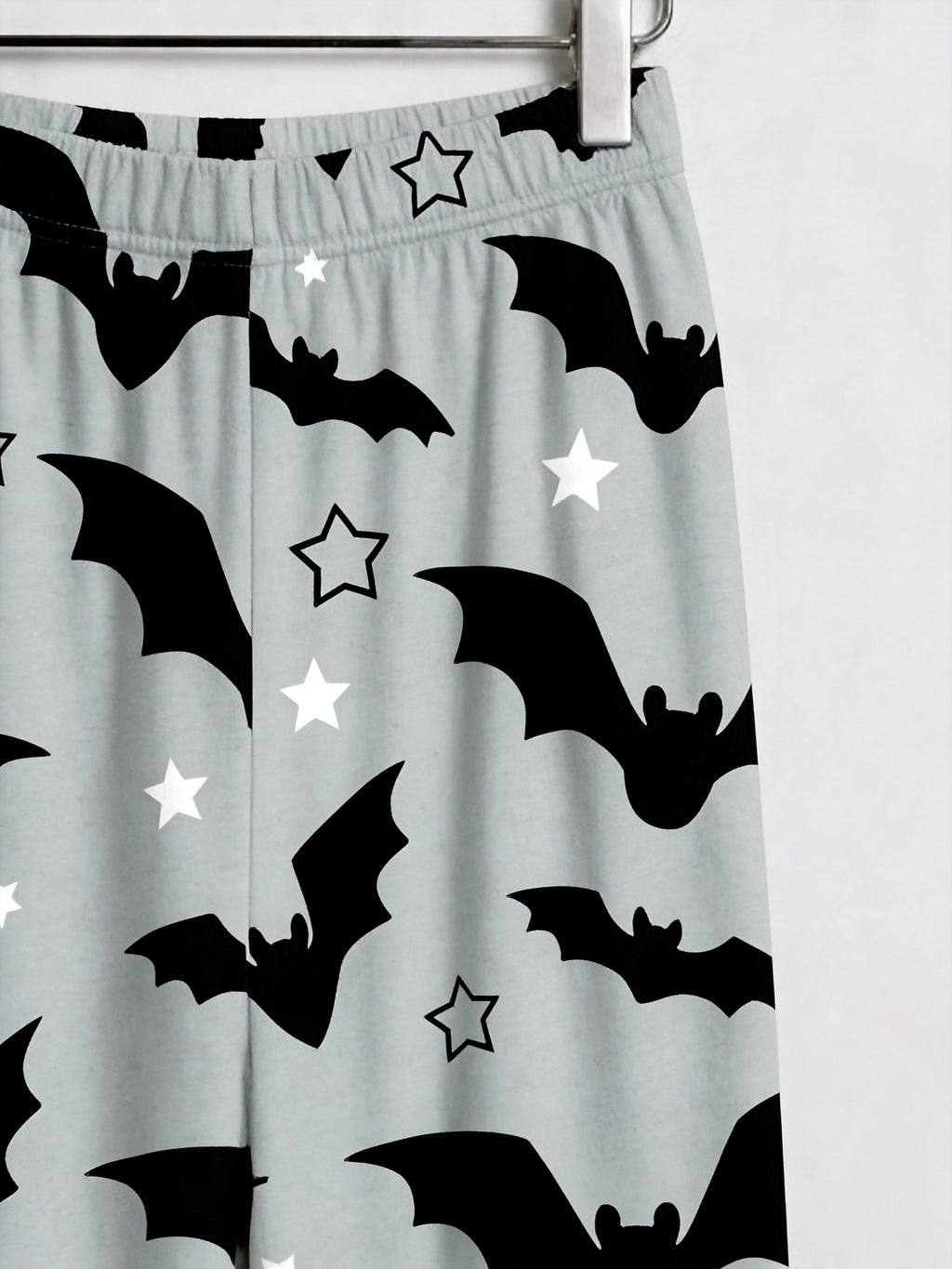 Grey Halloween Flying Bat and Star Graphic Button-Down Sleep Set