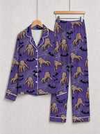 Spooky Monster Hand and Spiderweb Print Purple Halloween Pajamas