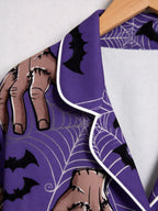 Spooky Monster Hand and Spiderweb Print Purple Halloween Pajamas