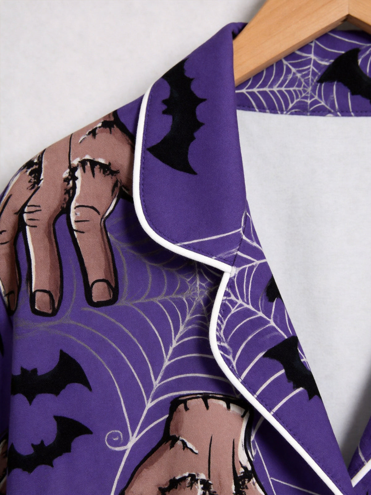 Spooky Monster Hand and Spiderweb Print Purple Halloween Pajamas