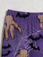 Spooky Monster Hand and Spiderweb Print Purple Halloween Pajamas