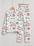 Merry Christmas Letter and Snowflake Print Matching Couple Pajamas Set