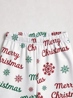 Merry Christmas Letter and Snowflake Print Matching Couple Pajamas Set