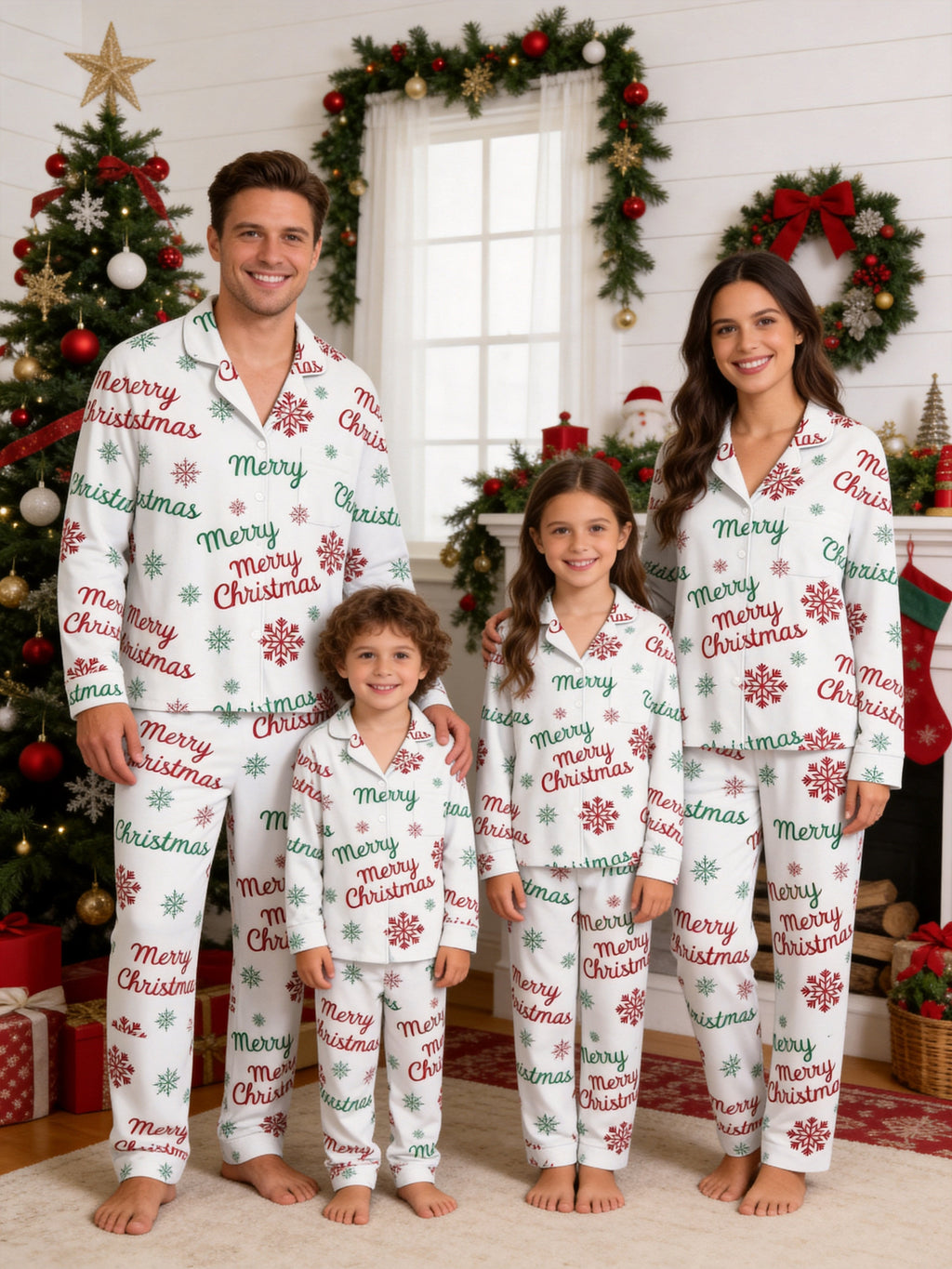 Merry Christmas Letter and Snowflake Print Matching Couple Pajamas Set