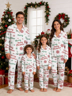 Merry Christmas Letter and Snowflake Print Matching Couple Pajamas Set