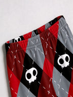 Red & Grey Argyle Skull Print Gothic Aesthetic Matching Sleepwear Set
