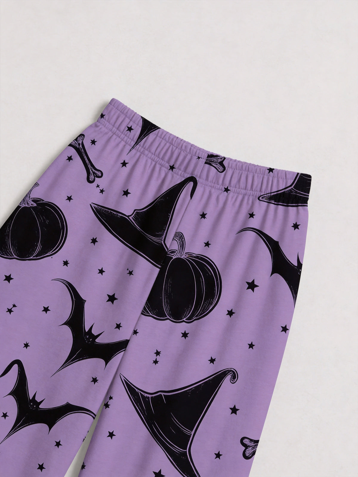 Purple Halloween Witch Hat and Pumpkin Print Button-Front Sleepwear