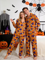 Orange Spooky Eyeball, Bone, and Bat Wing Print Pajama Set