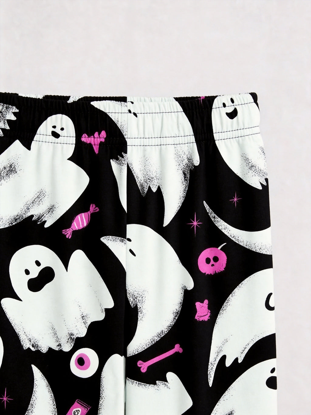 Cute Ghost & Pink Candy Pattern Black Notch Collar Pajamas