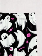 Cute Ghost & Pink Candy Pattern Black Notch Collar Pajamas