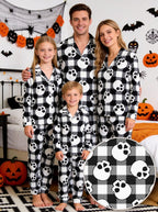 Black and White Buffalo Plaid Skull Graphic Soft Lounge Sleep Set