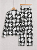 Black and White Buffalo Plaid Skull Graphic Soft Lounge Sleep Set