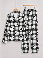 Black and White Buffalo Plaid Skull Graphic Soft Lounge Sleep Set