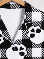 Black and White Buffalo Plaid Skull Graphic Soft Lounge Sleep Set