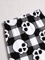 Black and White Buffalo Plaid Skull Graphic Soft Lounge Sleep Set