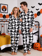 Black and White Buffalo Plaid Skull Graphic Soft Lounge Sleep Set