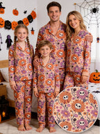 Boho Retro Floral Skull Patterned Two-Piece Soft Lounge Sleepwear Set
