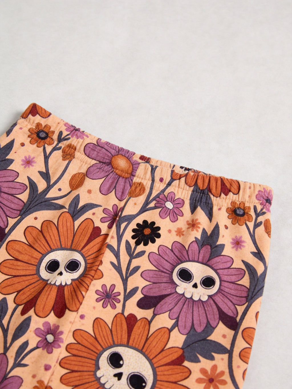 Boho Retro Floral Skull Patterned Two-Piece Soft Lounge Sleepwear Set