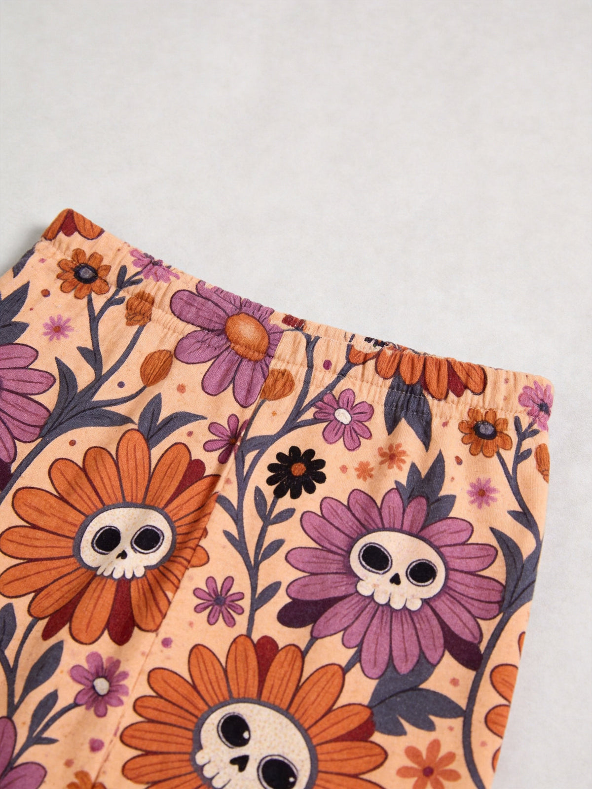Boho Retro Floral Skull Patterned Two-Piece Soft Lounge Sleepwear Set