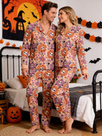 Boho Retro Floral Skull Patterned Two-Piece Soft Lounge Sleepwear Set