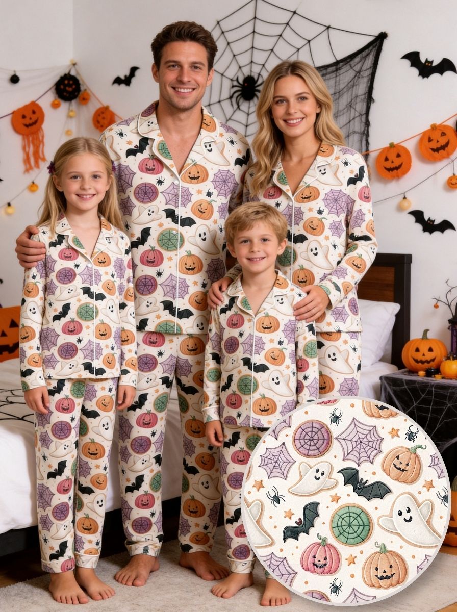 Spooky Cute Ghost, Jack-O'-Lantern Pumpkin & Spiderweb Print Sleep Set