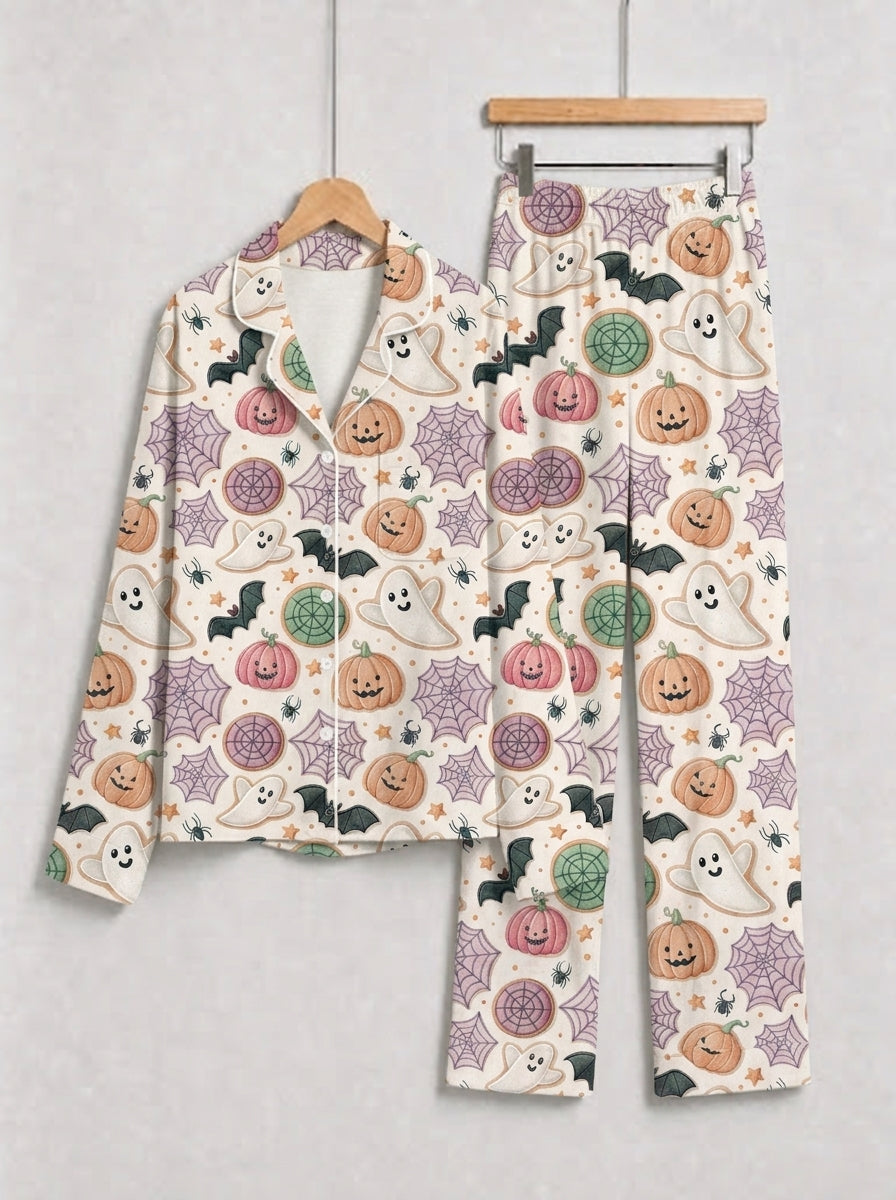 Spooky Cute Ghost, Jack-O'-Lantern Pumpkin & Spiderweb Print Sleep Set