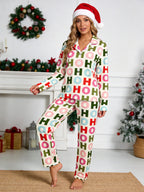 Colorful HO HO HO Christmas Letter Graphic Matching Couple Pajamas