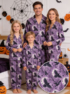 Gothic Moonlight Raven & Bare Branch Print Purple Long Sleeve Pajamas