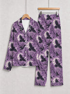 Gothic Moonlight Raven & Bare Branch Print Purple Long Sleeve Pajamas