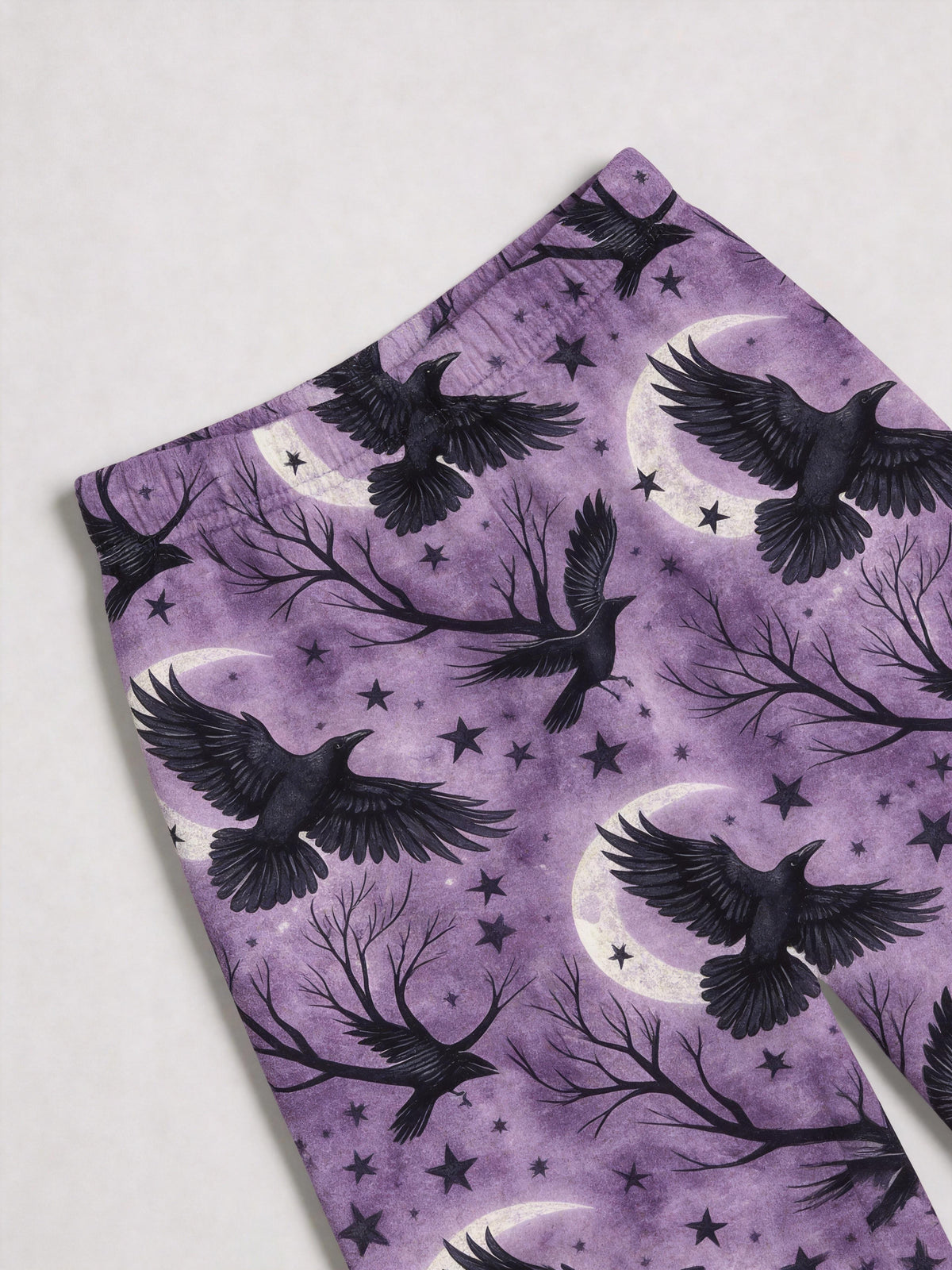 Gothic Moonlight Raven & Bare Branch Print Purple Long Sleeve Pajamas