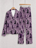 Wiccan Witch Silhouette, Broomstick & Pentagram Pattern Purple Sleepwear