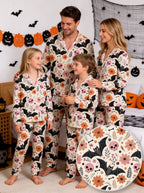 Pastel Goth Floral, Pink Skull, and Bat Pattern Soft Lounge Sleepwear