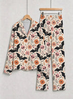 Pastel Goth Floral, Pink Skull, and Bat Pattern Soft Lounge Sleepwear