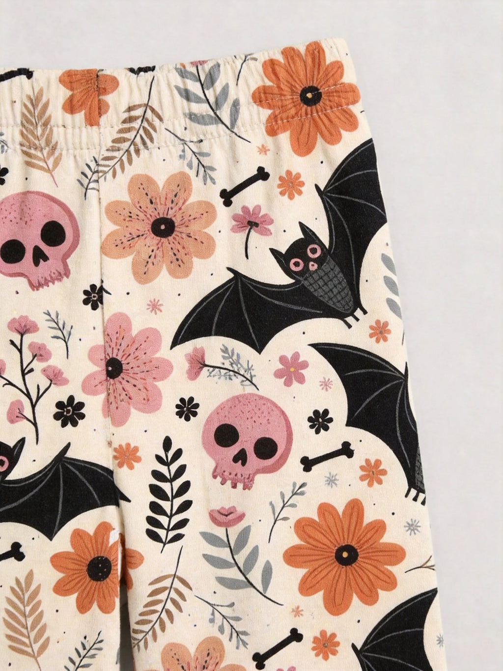 Pastel Goth Floral, Pink Skull, and Bat Pattern Soft Lounge Sleepwear