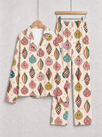 Retro Mid-Century Christmas Ornaments and Smiley Faces Print Family Holiday Sleepwear Set