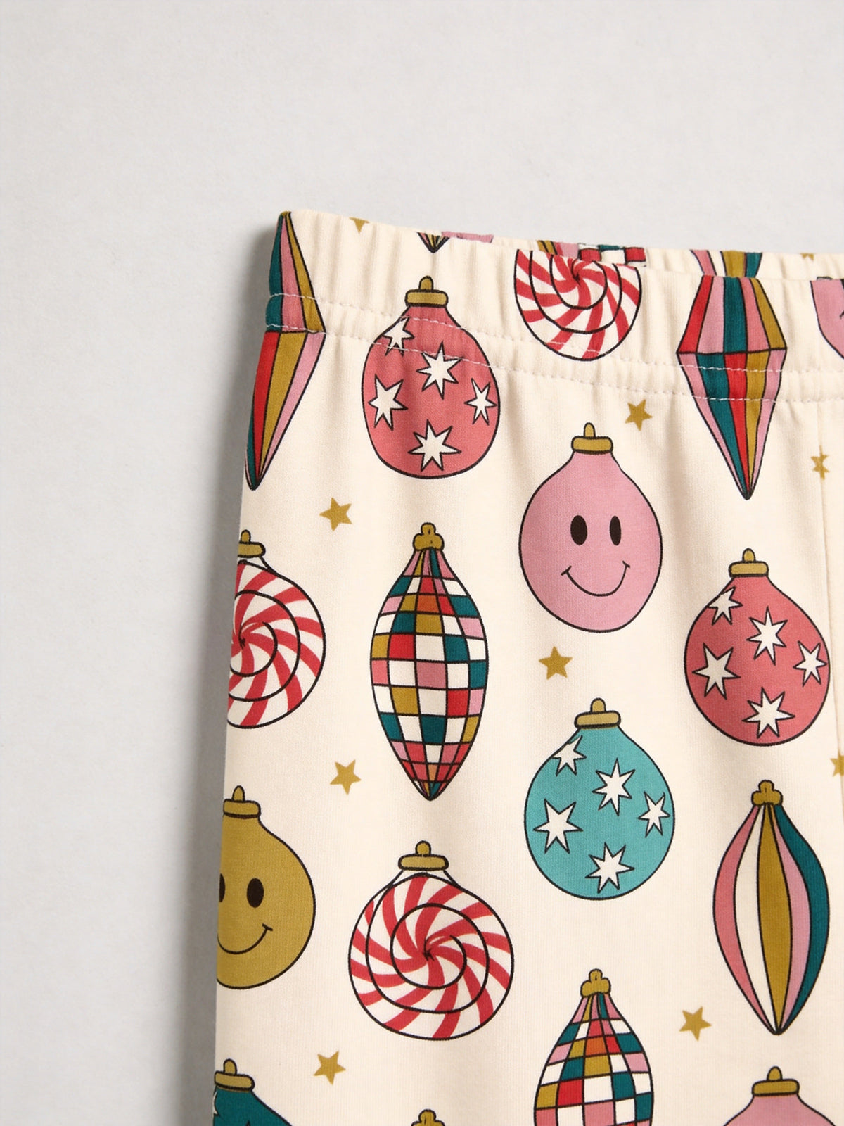 Retro Mid-Century Christmas Ornaments and Smiley Faces Print Family Holiday Sleepwear Set