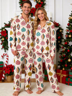 Retro Mid-Century Christmas Ornaments and Smiley Faces Print Family Holiday Sleepwear Set