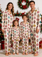 Retro Mid-Century Christmas Ornaments and Smiley Faces Print Family Holiday Sleepwear Set