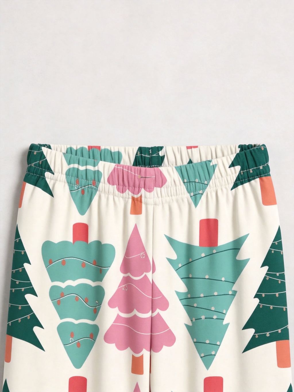 Pastel Pink and Green Christmas Tree Print Matching Couple Holiday Sleepwear