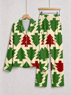 Retro Geometric Christmas Tree Pattern Matching Couple Pajamas Set