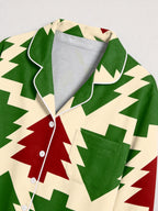 Retro Geometric Christmas Tree Pattern Matching Couple Pajamas Set