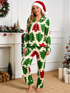 Retro Geometric Christmas Tree Pattern Matching Couple Pajamas Set