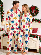 Festive Christmas Ball Ornament Print Matching Couple Pajamas Set