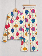 Festive Christmas Ball Ornament Print Matching Couple Pajamas Set