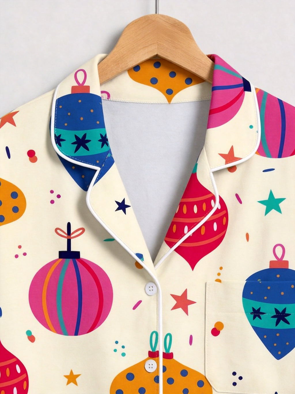 Festive Christmas Ball Ornament Print Matching Couple Pajamas Set