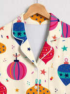 Festive Christmas Ball Ornament Print Matching Couple Pajamas Set